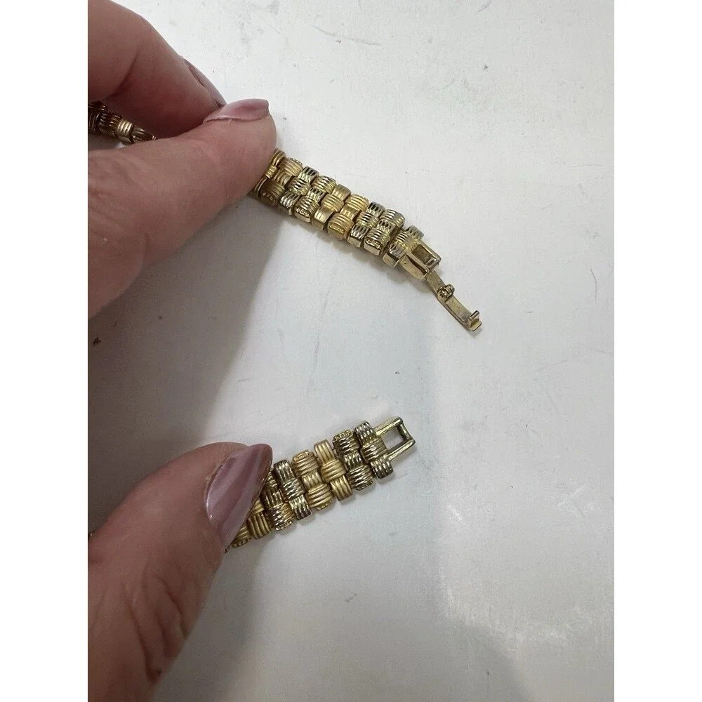 Gold Tone Flat Textured Necklace 15”Costume Jewelry Basketweave Choker Lie Flat